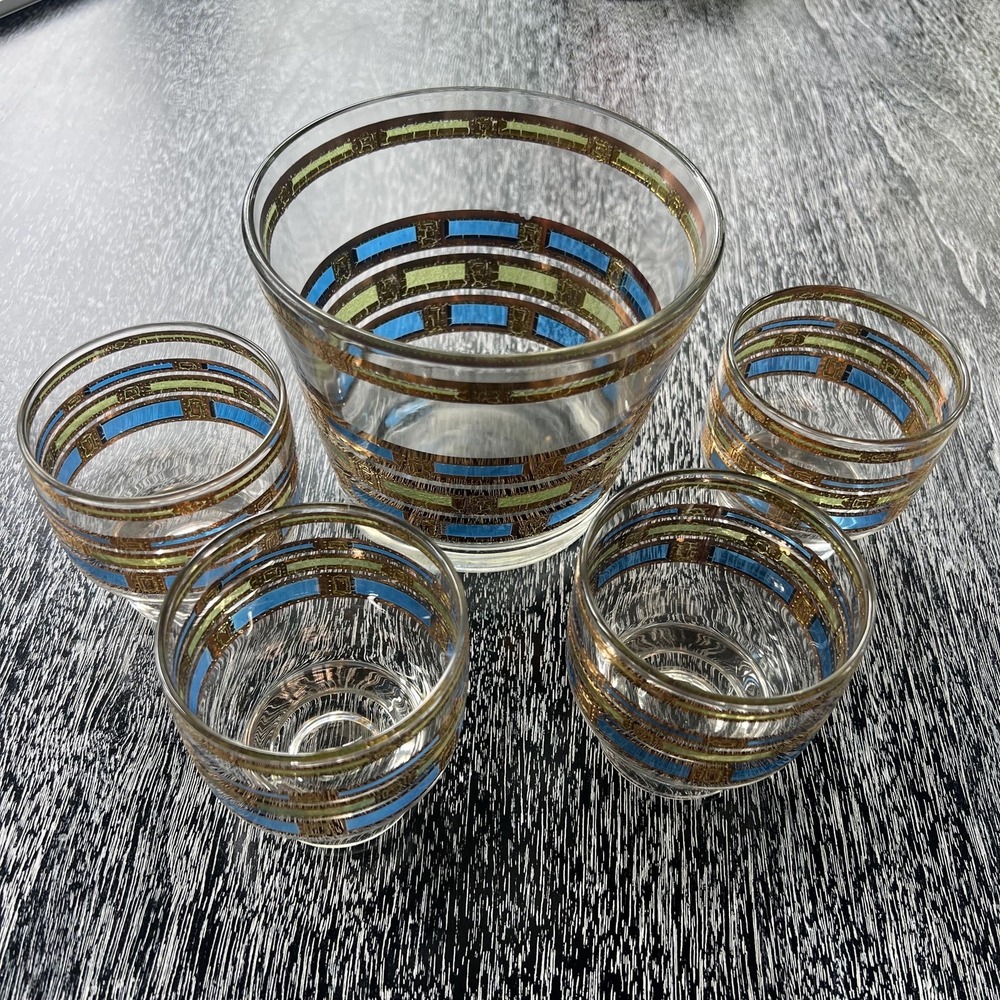 Culver‎ Empress Footed Whiskey Rocks Glasses & Ice Bucket - set of 5